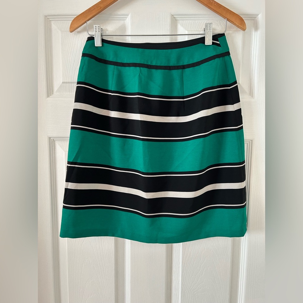 The Limited Green and Black Striped A-Line Skirt